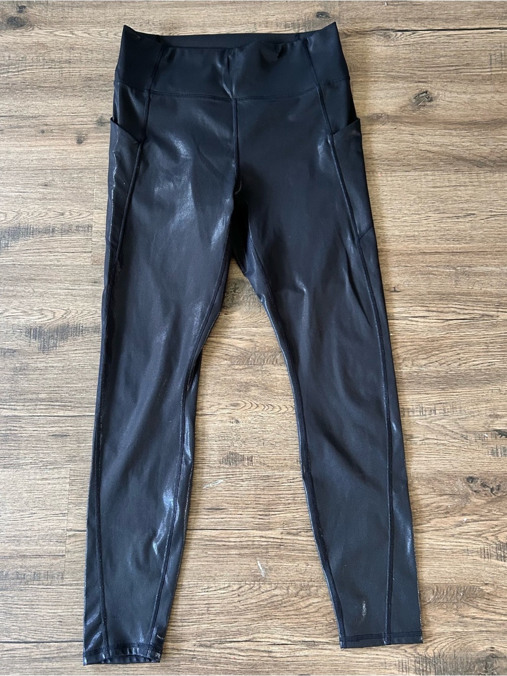 Fabletics |Black Faux Leather High-Waist Leggings sz L